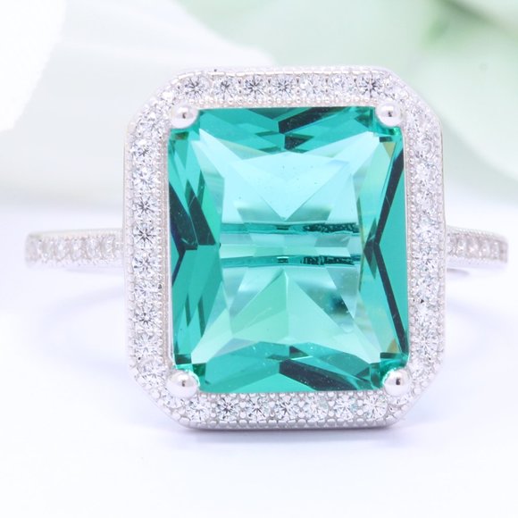 Halo 6.00 Carat Emerald Cut Paraiba Tourmaline CZ - Picture 1 of 3